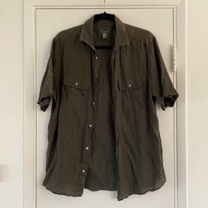 H&M Men’s Linen Button up Shirt | Army Green | LG